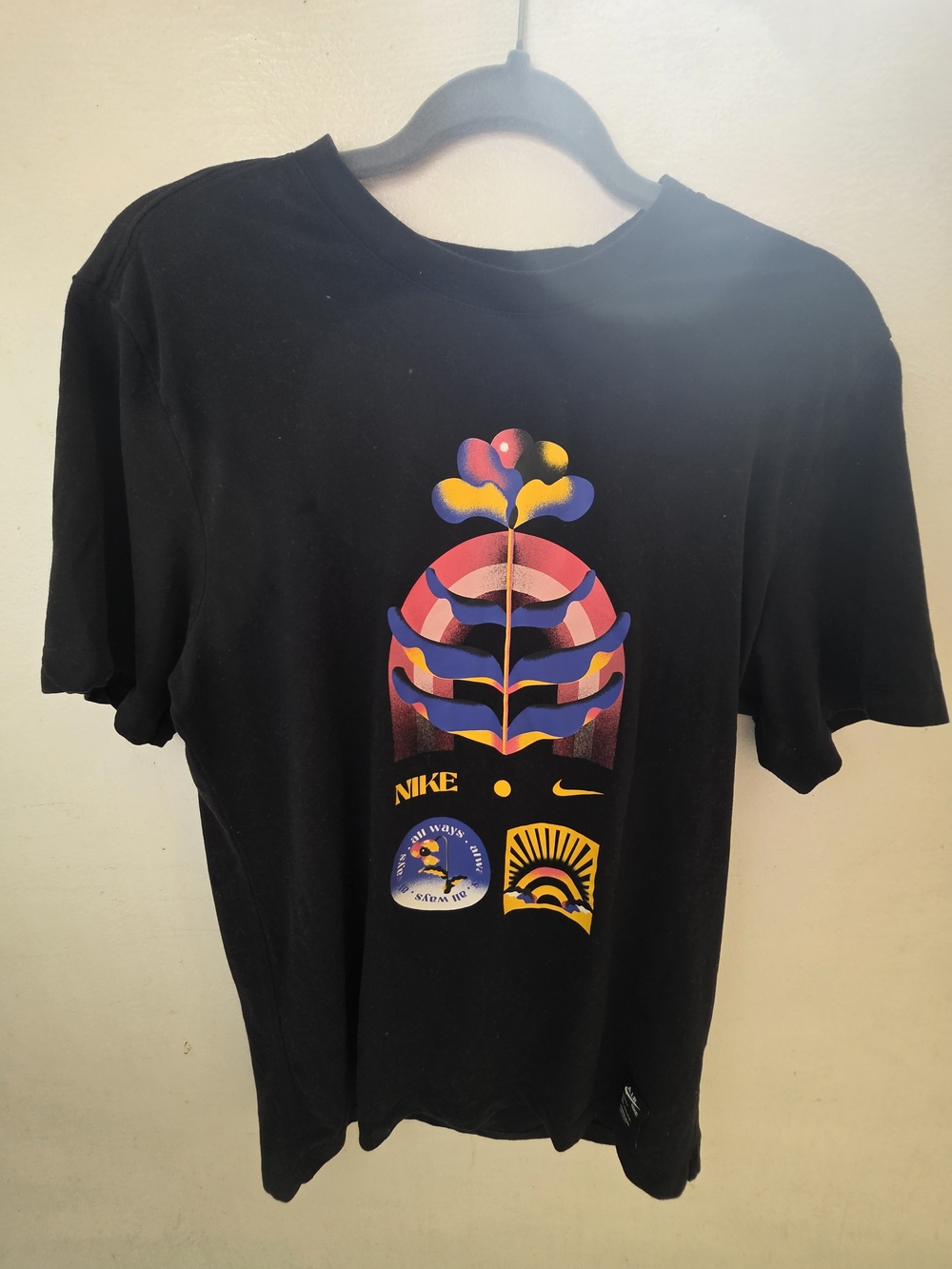 Nike Black Graphic Tee with Colorful Abstract Print